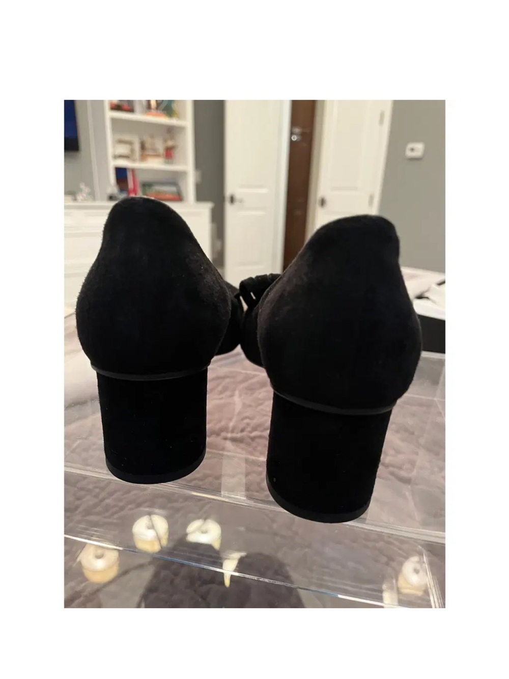 Gucci Black Suede Marmont Fringe Block Heel Loafers with Gold GG in Sz 38 1/2 - Picture 13 of 16